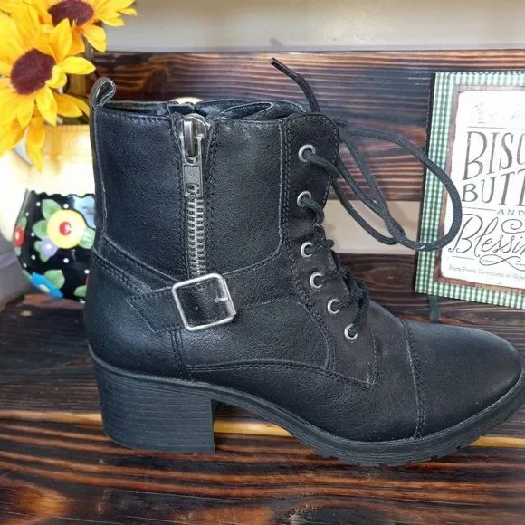 SUGAR Combat Chunky Heel Ankle Boots - Picture 2 of 13